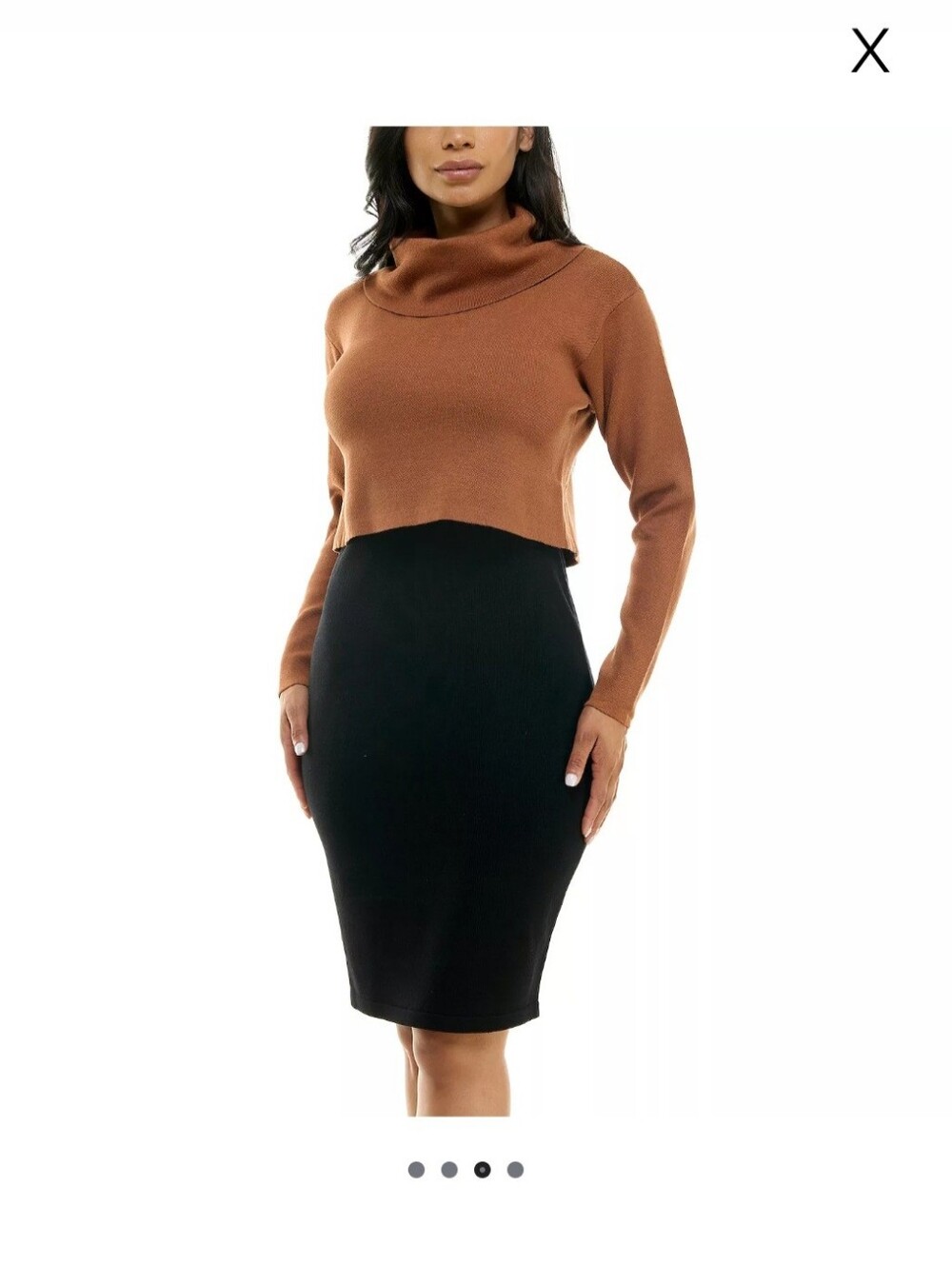 Nina Leonard Sweater Dress Cowl Neck Long Sleeve Copper Brown Black Old Money XL